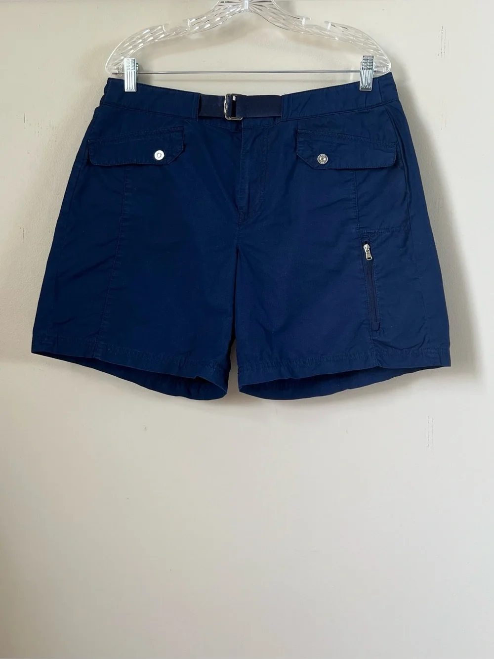 Lauren Ralph Lauren Navy Blue Belted Utility Cargo Shorts Coastal Preppy SZ 12